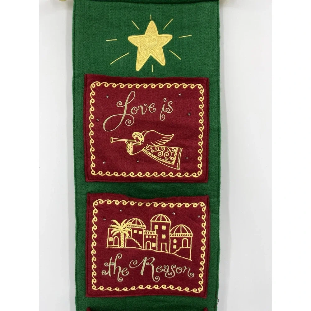 Christmas Wall Hanging Card Holder Decor Felt 3 Pockets Embroidered John 3:16